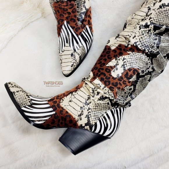 Thigh high Western slouch cowboy boots Animal - Picture 6 of 16